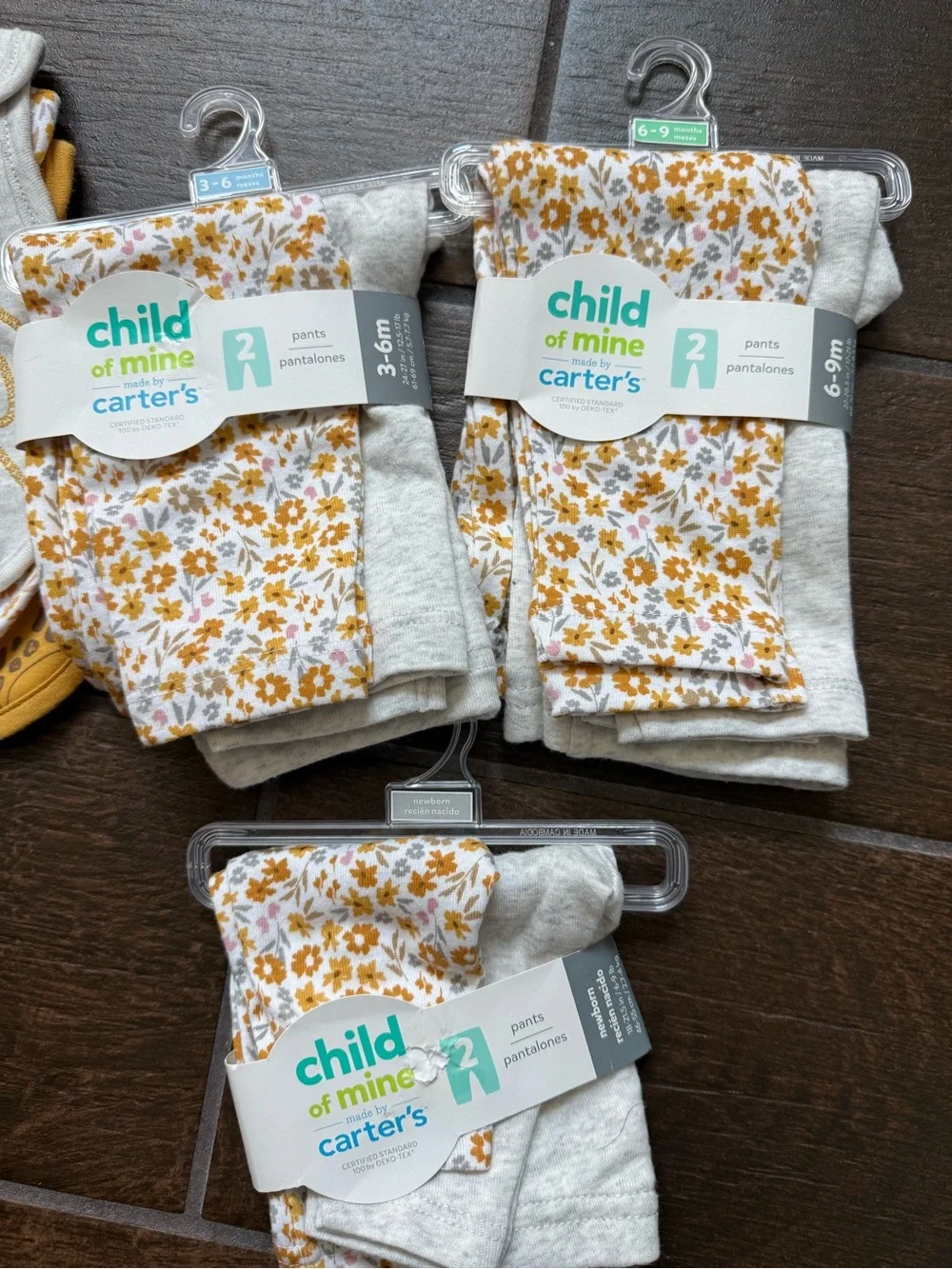 Carter's Child of Mine Bib and Floral Pants Sets- Mustard & White